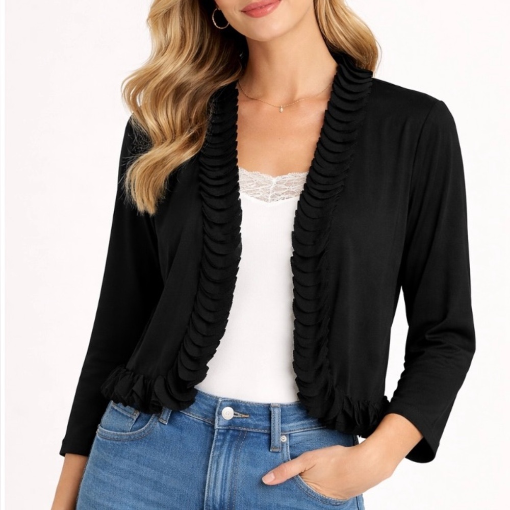 Glam Ruffle Open Front Jacket